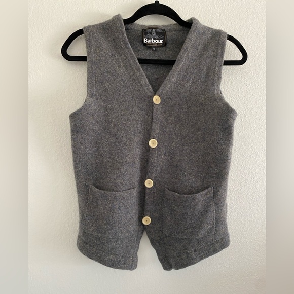 Vintage Barbour Vest Sweater Merino Wool Gray Women’s S Preppy Rachel Academia - Picture 1 of 4